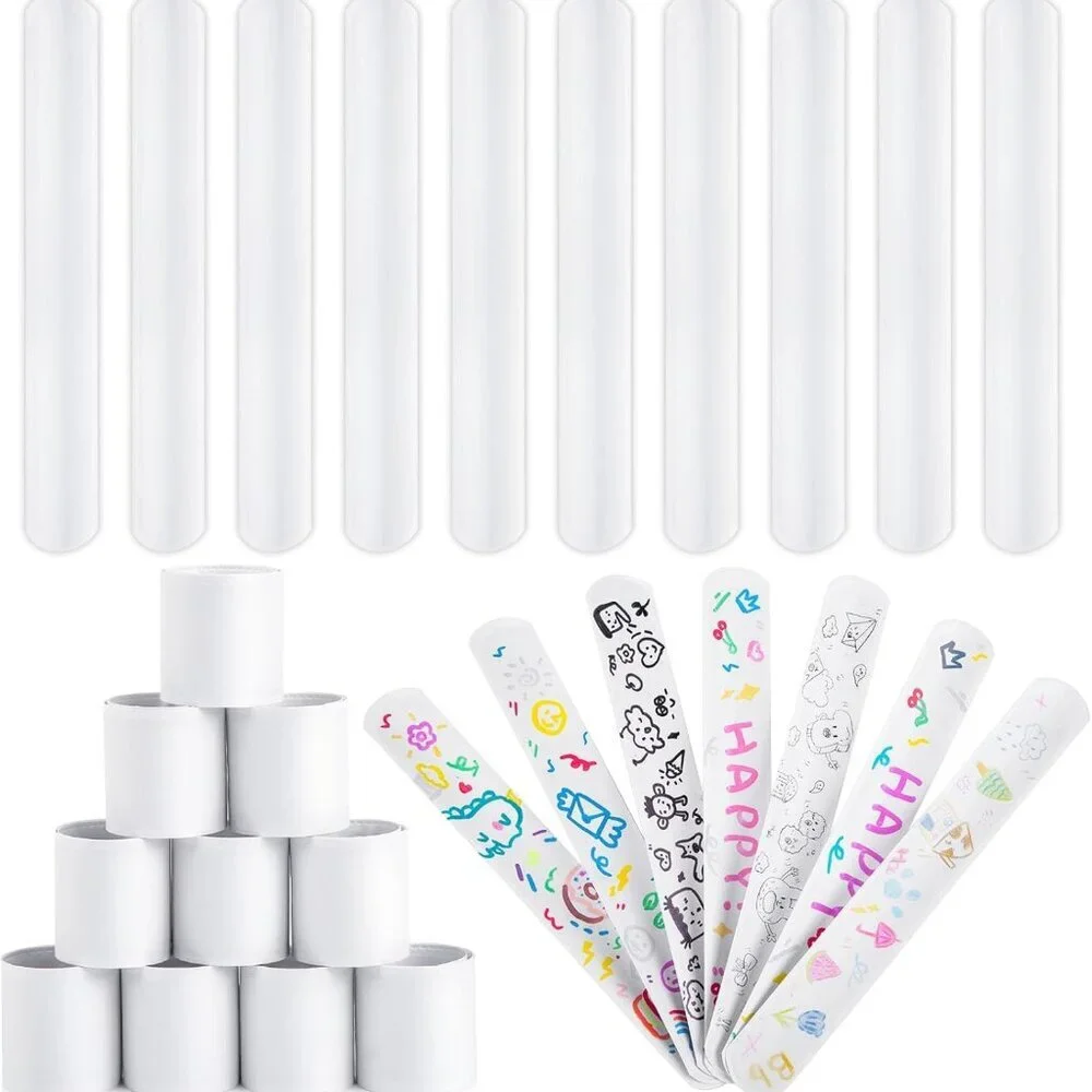 Slap Bracelets Bulk, 64PCS White Slap Bracelets DIY Wrist Band Blank Snap Band f
